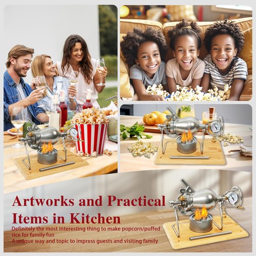 260ML Chinese Popcorn Cannon Machine, Chinese Popcorn Maker, High Pressure Popcorn Popper, Stainless Steel Hand Popcorn Machine, Mini Hand Popcorn Maker for Family Gathering Party Fun (with 2 Bags)