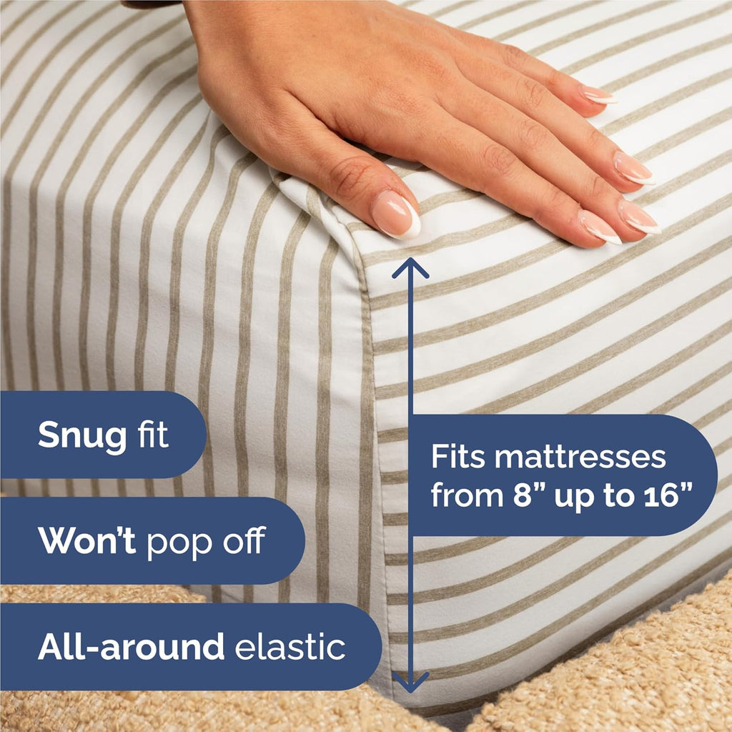 Skiennix King Size 4-Piece Sheet Set - Comfy, Breathable & Cooling Bedding - Deep Pockets, Soft, Wrinkle-Free - Beige Stripes