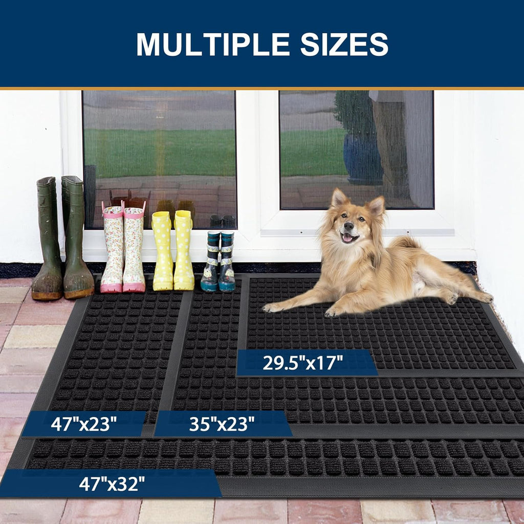 Smiry Heavy Duty Rubber Doormat | Non-Slip, Dirt-Trapping, Easy Clean | 35x23 Inch, Black