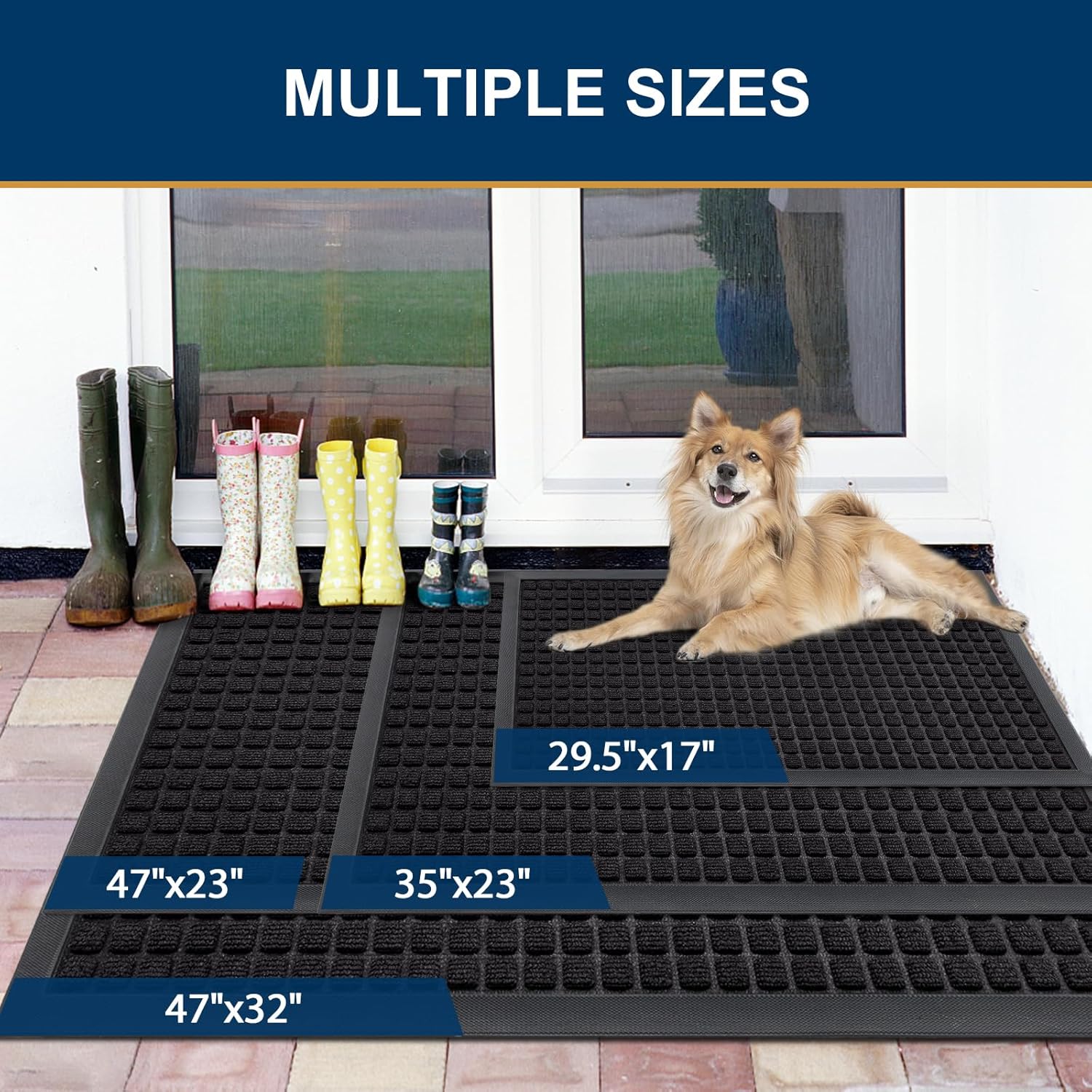 Smiry Heavy Duty Rubber Doormat | Non-Slip, Dirt-Trapping, Easy Clean | 35x23 Inch, Black