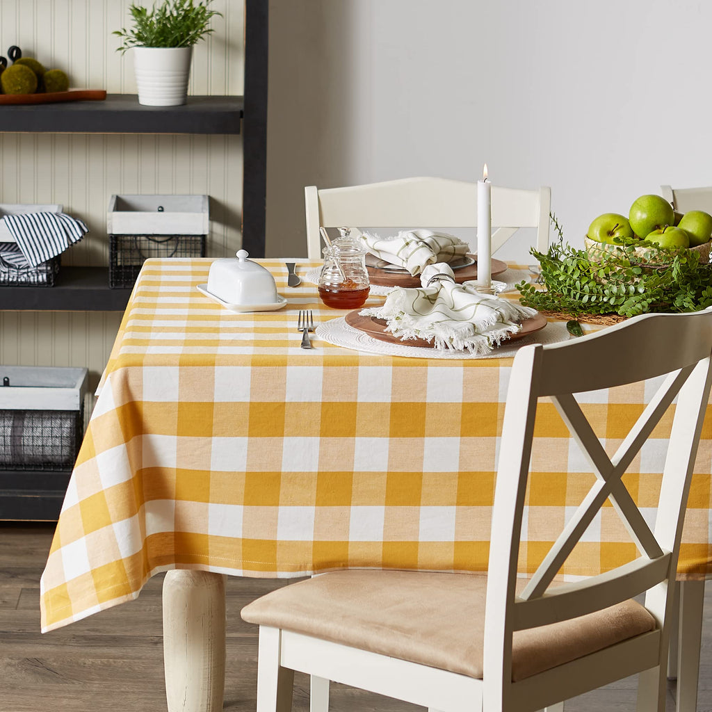 DII Buffalo Check Collection, Classic Farmhouse Tablecloth, 52 x 52, Honey Gold