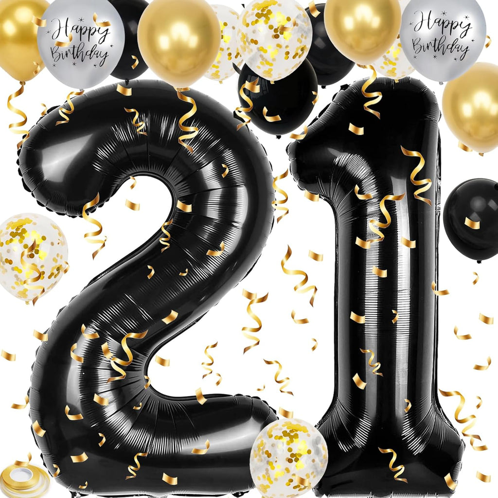 Skiennix 21st Birthday Decorations - 40-Inch Number Balloons & 18 Pcs 12-Inch Balloons | Perfect for Men & Women Parties
