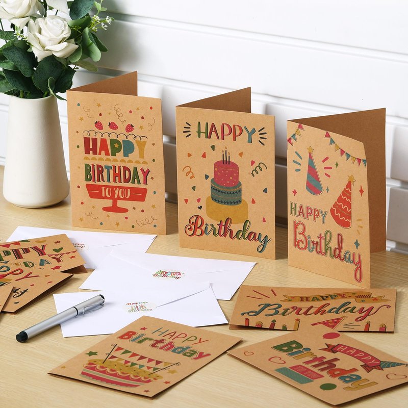 Lemosae 200 Set Unique Happy Birthday Card Bulk with Envelope and Sticker Blank Greeting Card Large 5 x 7 Inch Suitable for Office Kids Women Men, 20 Styles(Retro Style)