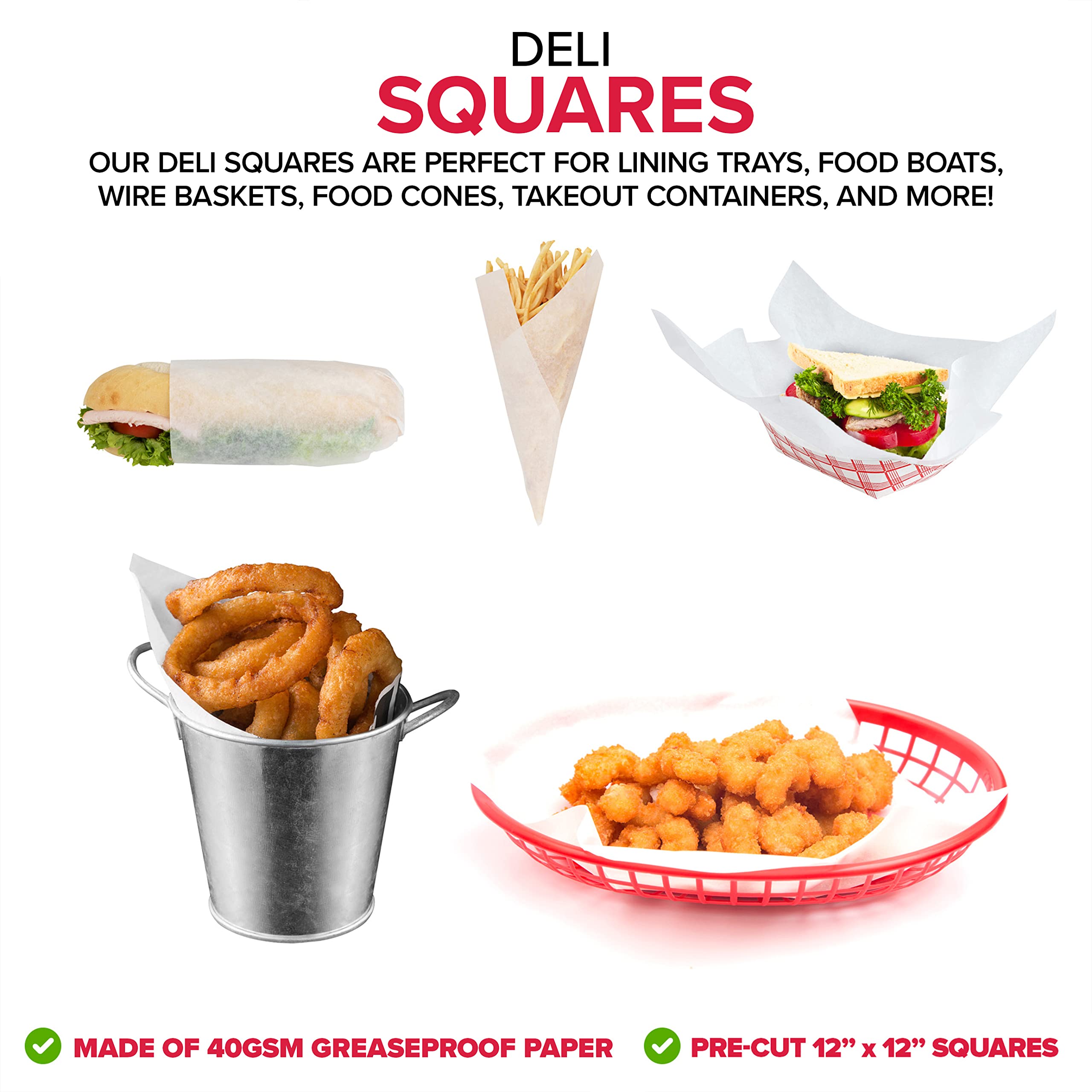 (250 Count) 12x12 White Wax Paper Sheets for Food, Basket Liners, Sandwich Wrap Squares, Burger Wraps, Waxed Deli Wrappers for Burrito Wrapping, Basket Liner, Deli Paper Sheets - Stock Your Home