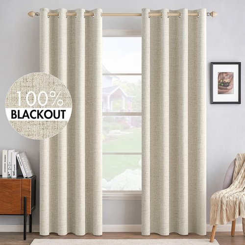 MIULEE 100% Blackout Curtains - Thermal Insulated Cream Drapes for Bedroom & Living Room | 52 x 90 Inch (2 Panels)