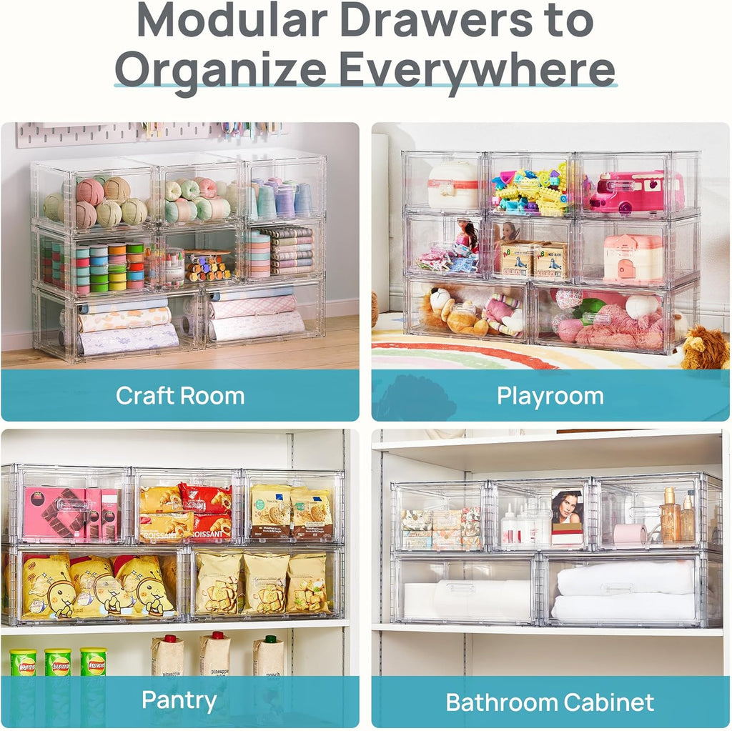 Vtopmart 18QT Clear Stackable Storage Drawers - Easy Assembly Closet Organizers | Medium Size for Bathroom & Kitchen