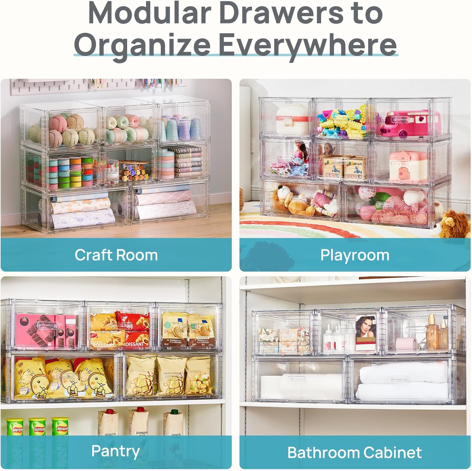 Vtopmart 18QT Clear Stackable Storage Drawers - Easy Assembly Closet Organizers | Medium Size for Bathroom & Kitchen
