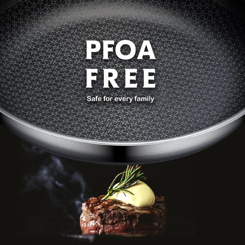 LigtSpce Non Stick Frying Pans, 11.9 inch Hybrid Frying Pans Nonstick,non stick Stainless Steel Skillets, Dishwasher/Oven Safe Cookware, Induction Compatible, PFOA Free Cookware