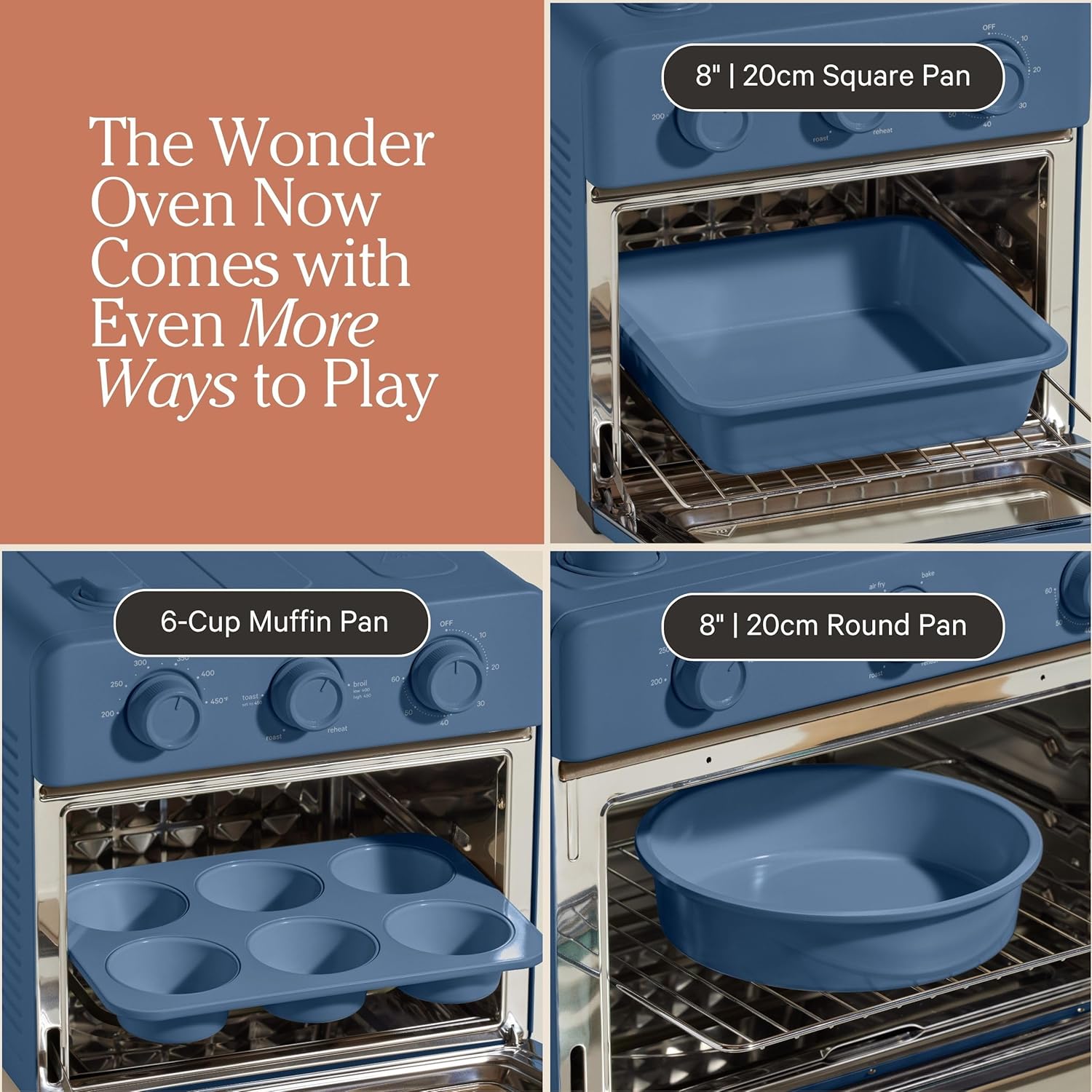 Our Place Wonder Oven - 6-in-1 Air Fryer & Toaster Oven with Steam Infusion | Nonstick Ceramic Bakeware Set (Round, Square & Muffin Pan) | Non-Toxic PFAS-Free | Blue Salt