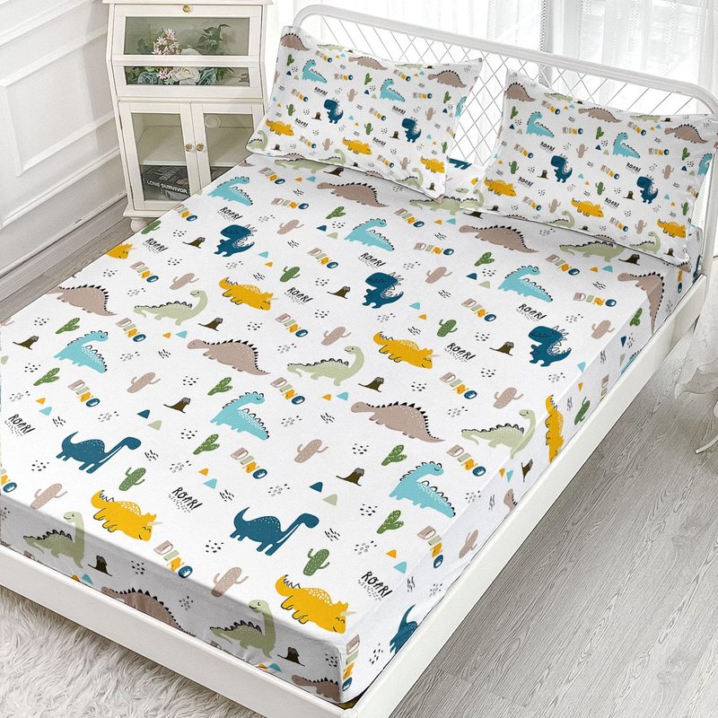 Smell Sunshine Dinosaur Sheets Set 4Pcs for Kids, Cute Dinosaur Printed Sheet Set with 1 Full Sheet and 1 Fitted Sheet + 2 Pillowcases