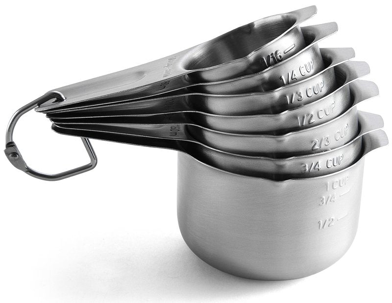 Spring Chef Stainless Steel Measuring Cups Set of 7 with Pour Spout - Nesting Kitchen Tools with Easy Read Markings to Measure Dry or Liquid Ingredients - Metal Measuring Cups for Baking & Cooking