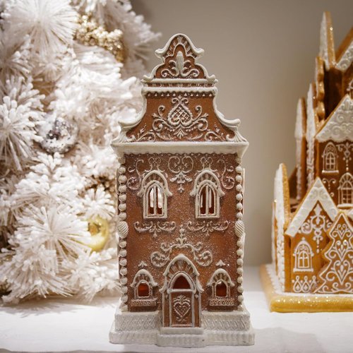 Braxio Resin Gingerbread House with LED Light - Indoor Christmas Decoration | 6.5 x 5.5 x 13.5 Inch
