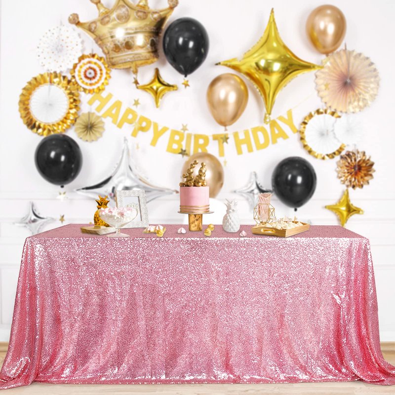 B-COOL Sequin Tablecloth Sparkle Table Cloth Rectangle Sequined Table Overlay Glitter Tablecloth for Baby Shower Decoration Ceremony Graduation Party-90x132 Inch Fuchsia Pink