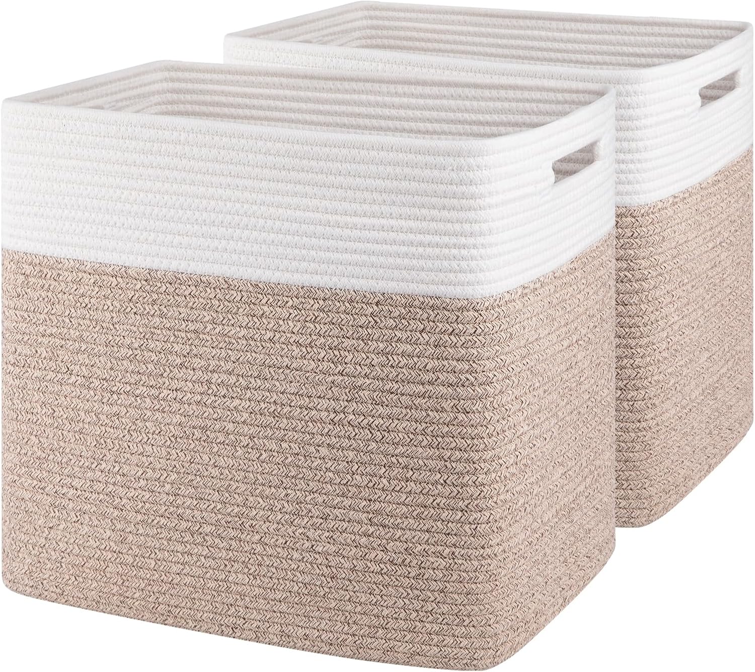 OIAHOMY Large Collapsible Storage Baskets - Versatile Blanket Bins for Living Room | 16.5 x 13 x 15 Inches - Pack of 2 - Brown