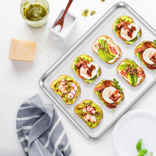 Deedro Baking Sheet Set - Stainless Steel Cookie Half Sheets with Cooling Racks | 2 Sheets & 2 Racks, 17.32 x 12.28 Inch