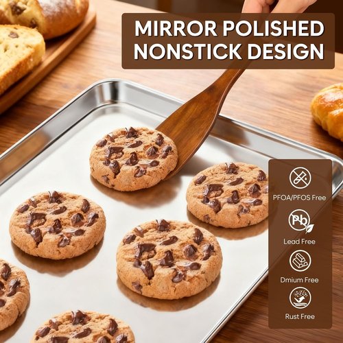 Fire More Stainless Steel Baking Sheet & Cooling Rack Set - 2 Cookie Sheets & Racks, Heavy Duty, Easy Clean, 12.4 x 9.6 x 1 Inch