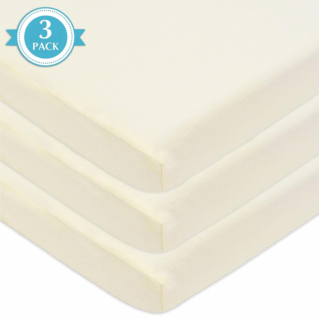American Baby Company 3 Pack Mini Crib Sheets - 100% Natural Cotton, Soft & Breathable, 38" x 24", Beige