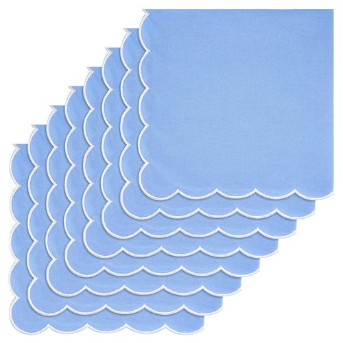 Mindsoft Wedding Cloth Napkins Scalloped Embroidered Dinner Napkins 100% Cotton Reusable Washable 18 x 18 Inch Decorative Table Napkin for Wedding Dinner Restaurant Party Decoration(Blue,8 Pcs)