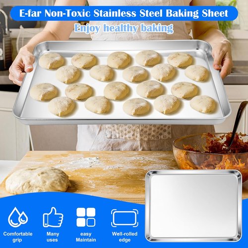E-far Large Baking Sheet - 20”x14” Stainless Steel Cookie Sheet Pan | Non-Toxic, Rust-Free & Dishwasher Safe