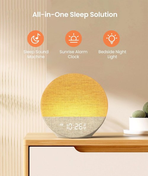 Dreamegg Sunrise Alarm Clock - Customizable Sound Machine & Dimmable Night Light | 29 Soothing Sounds