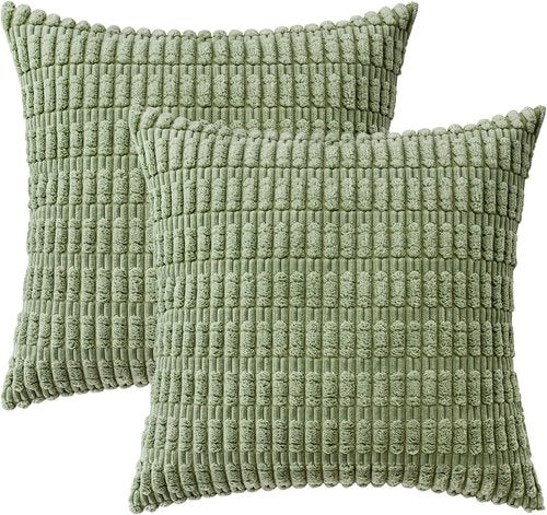 MIULEE Decorative Throw Pillow Covers - Pack of 2 Soft Boho Striped 18x18 Inch in Sage Green | Modern Farmhouse Decor