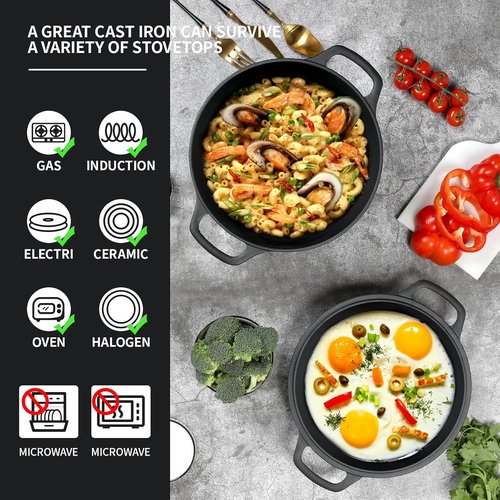 Edging Casting 2-in-1 Pre-Seasoned Cast Iron Dutch Oven & Skillet Lid | 7QT Versatile Cookware for Baking & Frying