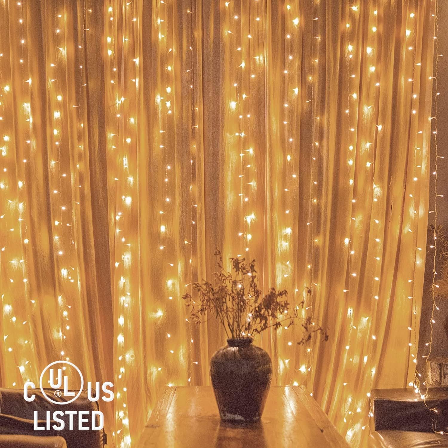 Twinkle Star 300 LED Fairy Curtain String Lights - 8 Modes for Bedroom & Wedding Decor | Warm White, 2 Pack