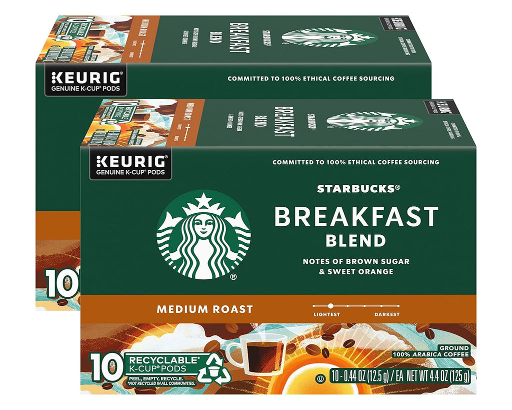 Starbucks Coffee K-Cup Pods - Breakfast Blend Medium Roast for Keurig | 20 Count (2 Boxes)