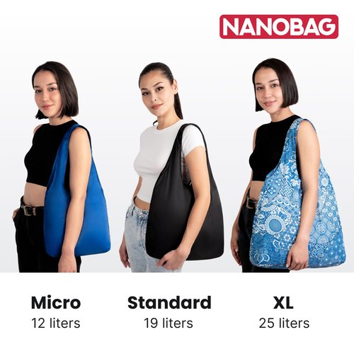 Nanobag Ultralight Heavy Duty Foldable Tote for Women & Men, Reusable Grocery & Travel Bag, Packable Collapsible Compact Market Essential (XL Sketch)