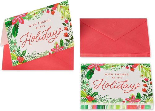 American Greetings Blank Christmas Thank You Cards - Holly Design | 25 Envelopes Included