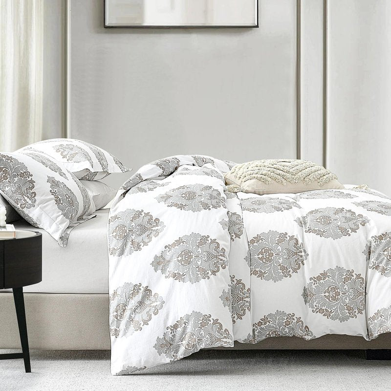 Y-PLWOMEN Duvet Cover King - 100% Cotton King Duvet Cover King Size, Damask Printed Duvet Cover, Ultra Soft and Breathable Bedding Duvet Covers for All Season, 104"x90", No Comforter