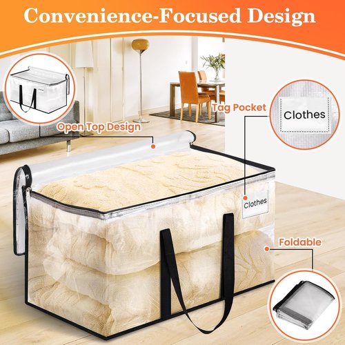 Extra Large Heavy Duty Moving Bags by [Brand Name] - Strong Zippers & Handles | 93L Storage Tote for Home & Dorm, 8 Pack, Clear