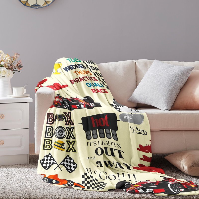 MHunter 50'' x 40'' Car Gift F1 Single Sided Flannel Blanket, Racing Car Throw Blanket House, Blankets All Seasons Warm Cozy Blankets for Sofa Chairs Bed Office Home Fans Boys Men Women All Ages