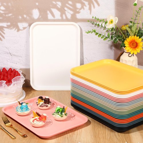 Maxdot 40 Pcs Cafeteria Trays, 9" x 12" Plastic Fast Food Serving Tray, Rectangular Stackable Standard Cafeteria Trays Serving Platter for School Kitchen Party Dining Restaurant Grill (Colored)