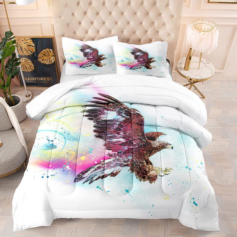 Albideyaa Wildlife Bald Eagle Kids Comforter Sets Queen Size Bed Bedding Set Nature Snow Forest 3D Print Duvet Animal Theme Boys Girls Teens Adult Quilt Set with 2Pillowcase