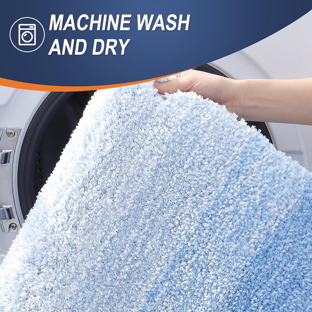 OLANLY Bathroom Runner Rug - Extra Soft Microfiber Mat | Quick Dry & Washable, 47x24, Light Blue