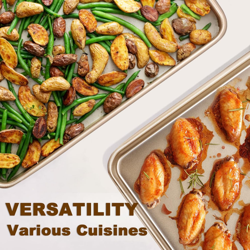 Wildone Baking Sheet Pan Set - Nonstick Carbon Steel Cookie Sheets | Heavy Duty 15x10 Inch Oven Trays