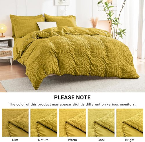 HYMOKEGE Twin XL Comforter Set - Mustard Yellow Seersucker 5-Piece All-Season Luxury Bedding Set