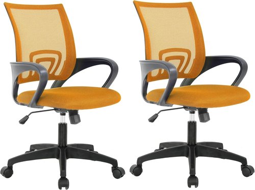 BestOffice Ergonomic Office Chair - Mid-Back Swivel Design with Breathable Backrest & Lumbar Support - Adjustable Height, Sponge Seat, Rolling Wheels - Orange - Pack of 2