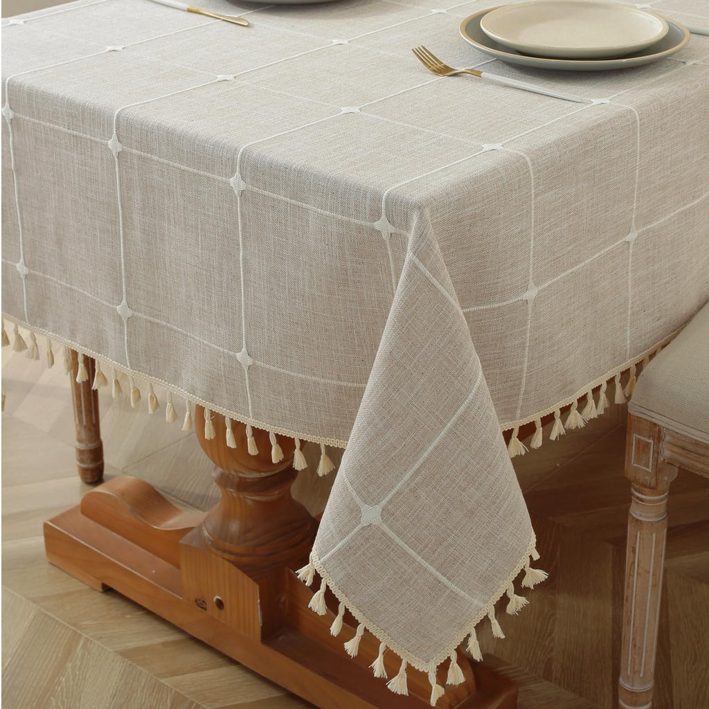 Alsoo Waterproof Tablecloths for 6 Foot Rectangle Tables Rustic Plaid Tablecloth Cotton Linen Cloth Wrinkle Free Table Cloths for Parties, Kitchen Dining, Holiday, Christmas (4-6 Seats, 55x75 Inches)