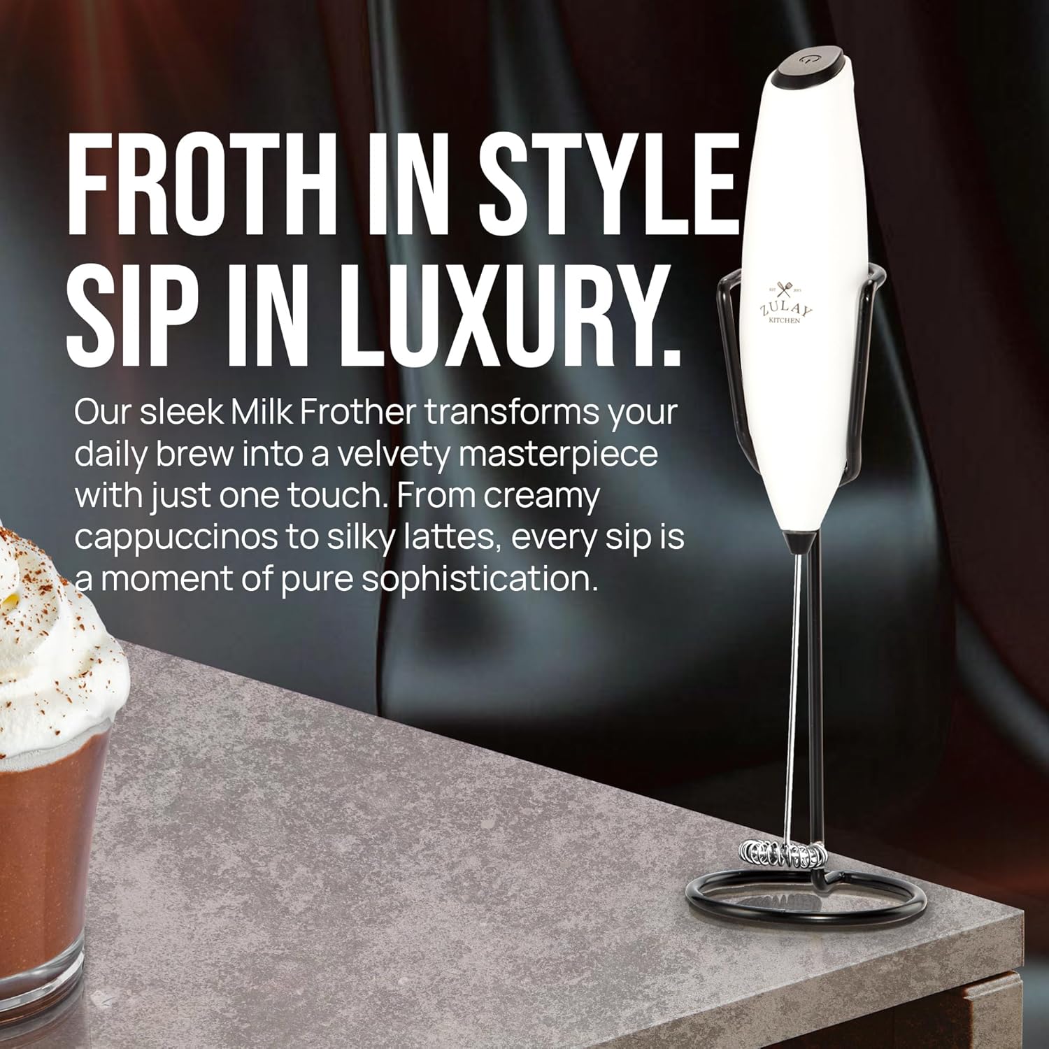 Zulay Kitchen Milk Frother - Luxury Handheld Electric Foam Maker with 4 Duracell Batteries | Perfect for Coffee, Lattes & Hot Chocolate