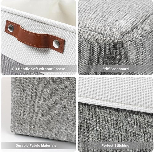 Bagnizer Large Fabric Storage Baskets - 50L Decorative Linen Bins with Handles for Organizing | 17x12x15 Inches (Grey & White)