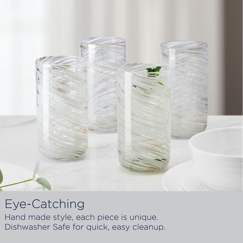 Mikasa Color Swirl White Gray Set of 4 Highball Tall Beverage Glasses, 18 ounces
