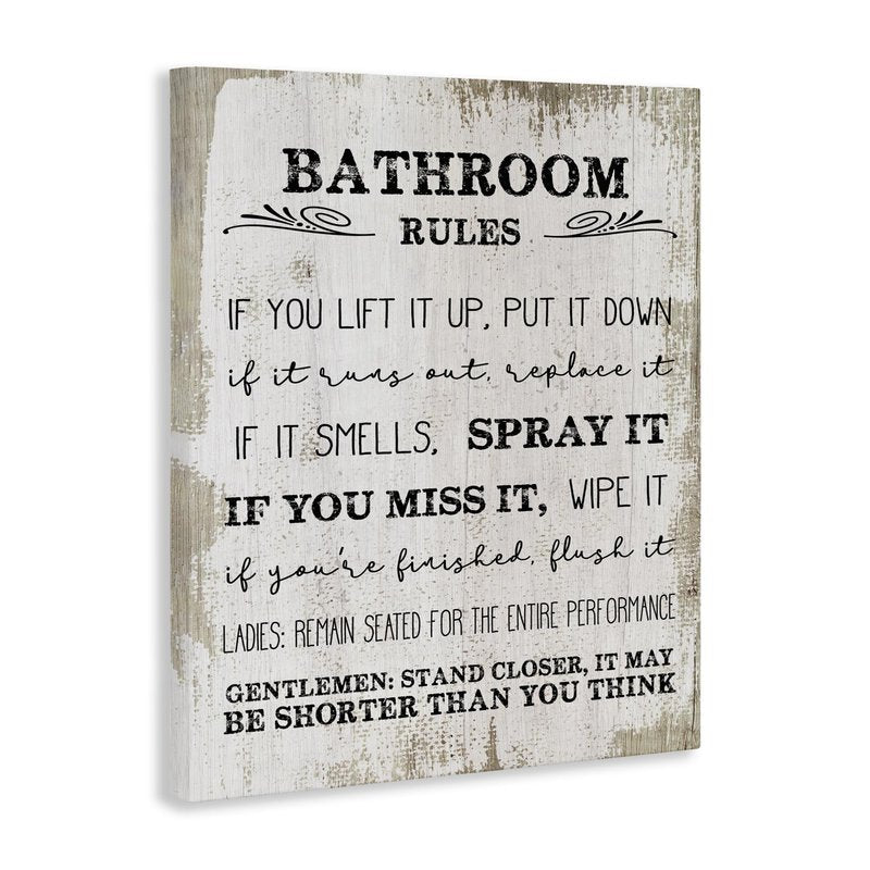 Stupell Industries 'Rustic Bathroom Rules Humor', Canvas Art, 30 x 40 Inches, Easy to Hang and Sturdy, Made in USA, by Lil' Rue