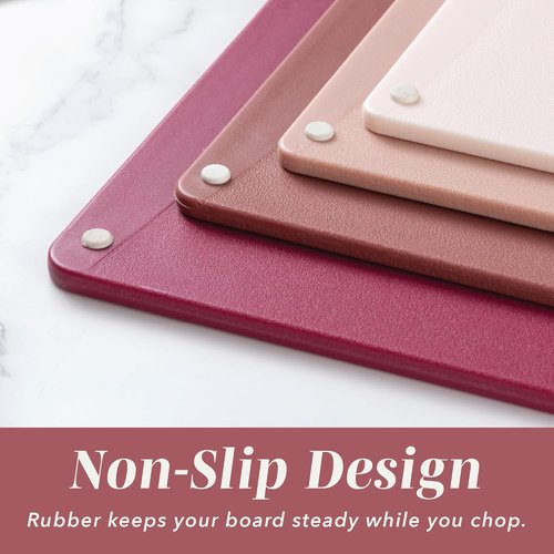 COOK WITH COLOR Non-Slip Cutting Board Set - Easy Grip Handle for Meat, Veggies & Fruits | 4 Boards in Rose
