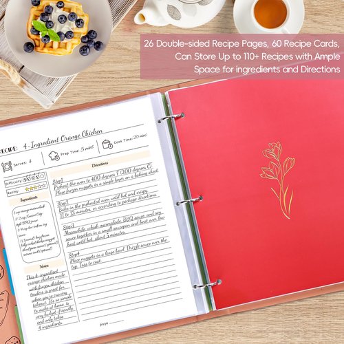 Recipe Binder with PU Leather Cover, Full Page Recipe Book to Write in Your Own Recipes, 8.5x11 3 Ring Recipe Journal with Plastic Sleeves, Blank Cards, Dividers, Labels & Stickers