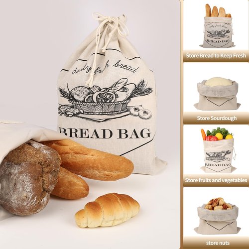 Bread bags for homemade bread with TPU lining, Ljexsvoy sourdough breads bag, and linen bread bag, 2 (13.5 x17.5inch), reusable breads bags,good helper for storing fresh