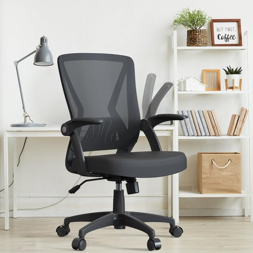 Swivel Ergonomic Mesh Mid Back Office Desk Chair with Height Adjustable Flip Up Armrests and Wheels for Adult Home Study