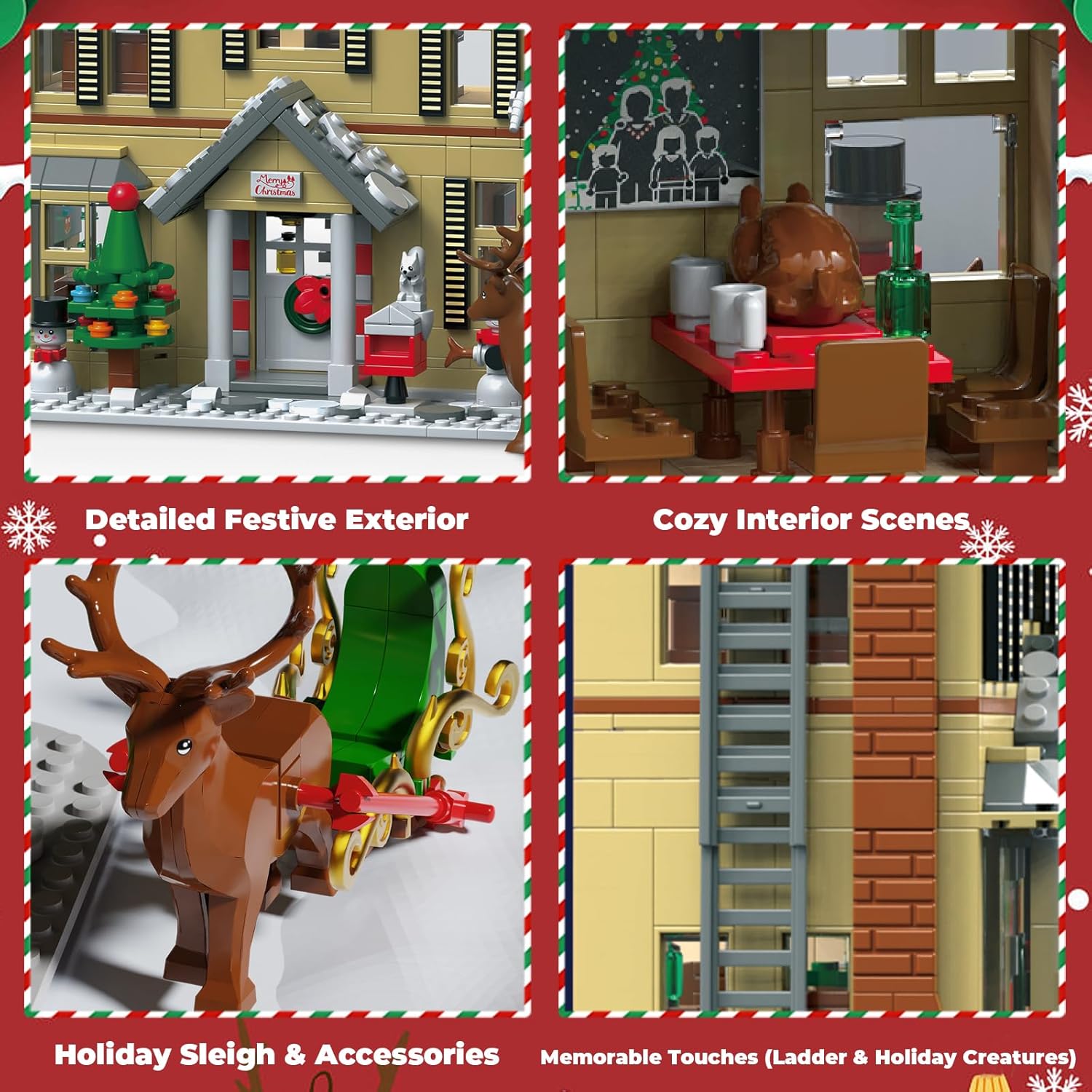 Skiennix Gingerbread House Building Block Set - 1405 PCS with Sleigh, Holiday Animals & LED Lights