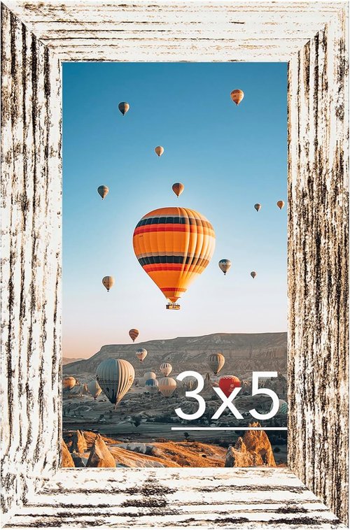 JCJMY 3x5 Picture Frame - Sturdy Rustic White Frame with Shatter Resistant Plexiglass